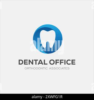 Logo di clinica dentale con un'icona circolare blu per il branding medico professionale Illustrazione Vettoriale