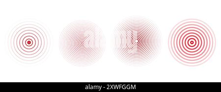 Cerchi concentrici di ondulazione impostati. Radar di allarme sismico per terremoti. Segnale radiale, onda sonar, suoni sonori. toccare effetto o polso. Illustrazione vettoriale Illustrazione Vettoriale