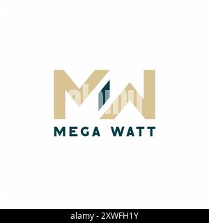 Design di logo di lusso Mega Watt con tipografia geometrica moderna per un branding pulito Illustrazione Vettoriale