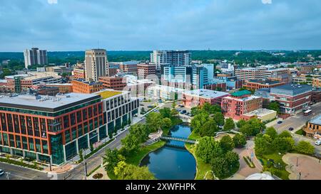 Vista aerea del Parco Kalamazoo e dello skyline del centro Foto Stock