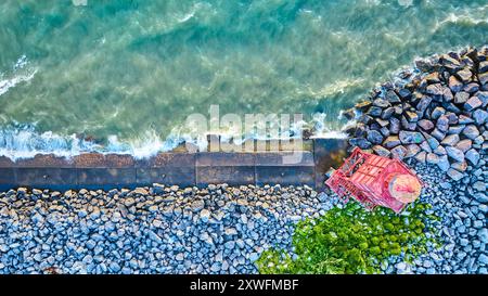 Veduta aerea del faro di Racine Breakwater e del Seawall Foto Stock