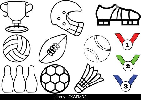 sport-Icon-Vector.eps Un set diversificato di icone sportive progettate per catturare l'essenza di diversi sport e attività fisiche. Ideale per migliorare Illustrazione Vettoriale