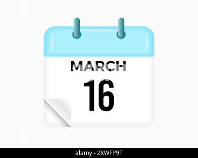 16 marzo - calendario e calendario. Promemoria icona Calendario giornaliero. Illustrazione vettoriale. Illustrazione Vettoriale