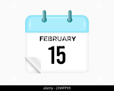 15 febbraio - calendario e calendario. Promemoria icona Calendario giornaliero. Illustrazione vettoriale. Illustrazione Vettoriale