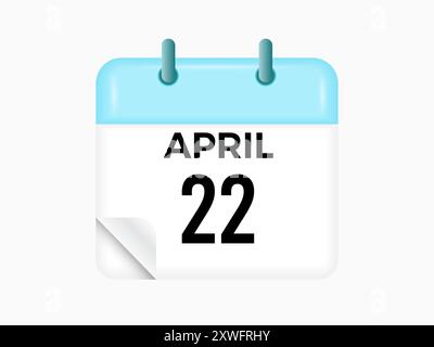22 aprile - calendario e calendario. Promemoria icona Calendario giornaliero. Illustrazione vettoriale. Illustrazione Vettoriale
