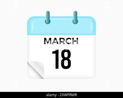 18 marzo - calendario e calendario. Promemoria icona Calendario giornaliero. Illustrazione vettoriale. Illustrazione Vettoriale