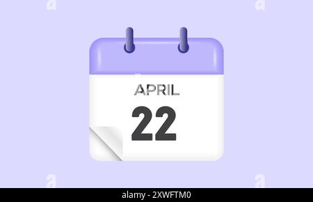 22 aprile - calendario e calendario. Promemoria icona Calendario giornaliero. Illustrazione vettoriale. Illustrazione Vettoriale