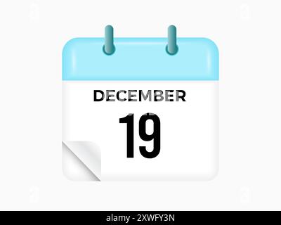 19 dicembre - calendario e calendario. Promemoria icona Calendario giornaliero. Illustrazione vettoriale. Illustrazione Vettoriale