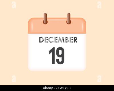 19 dicembre - calendario e calendario. Promemoria icona Calendario giornaliero. Illustrazione vettoriale. Illustrazione Vettoriale
