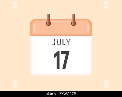 17 luglio - calendario e calendario. Promemoria icona Calendario giornaliero. Illustrazione vettoriale. Illustrazione Vettoriale