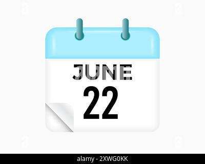 22 giugno - calendario e calendario. Promemoria icona Calendario giornaliero. Illustrazione vettoriale. Illustrazione Vettoriale