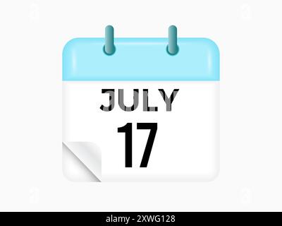 17 luglio - calendario e calendario. Promemoria icona Calendario giornaliero. Illustrazione vettoriale. Illustrazione Vettoriale