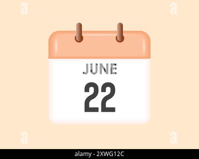 22 giugno - calendario e calendario. Promemoria icona Calendario giornaliero. Illustrazione vettoriale. Illustrazione Vettoriale