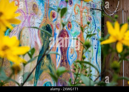 Colorata Street art nel quartiere Freetown Christiania di Copenaghen Foto Stock