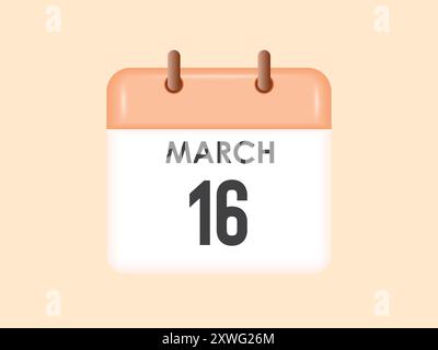 16 marzo - calendario e calendario. Promemoria icona Calendario giornaliero. Illustrazione vettoriale. Illustrazione Vettoriale