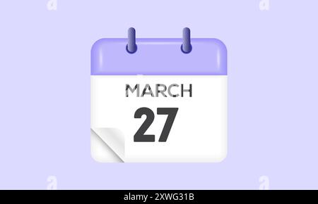 Marzo 27 - calendario e calendario. Promemoria icona Calendario giornaliero. Illustrazione vettoriale. Illustrazione Vettoriale