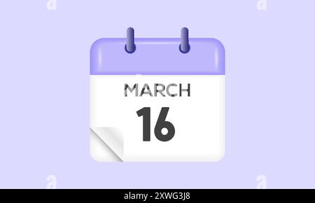 16 marzo - calendario e calendario. Promemoria icona Calendario giornaliero. Illustrazione vettoriale. Illustrazione Vettoriale