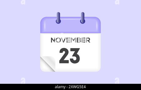 23 novembre - calendario e calendario. Promemoria icona Calendario giornaliero. Illustrazione vettoriale. Illustrazione Vettoriale