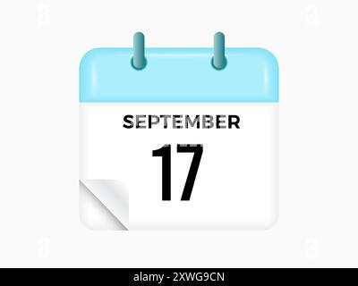 17 settembre - calendario e calendario. Promemoria icona Calendario giornaliero. Illustrazione vettoriale. Illustrazione Vettoriale