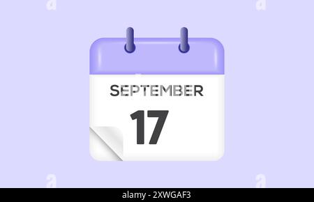 17 settembre - calendario e calendario. Promemoria icona Calendario giornaliero. Illustrazione vettoriale. Illustrazione Vettoriale