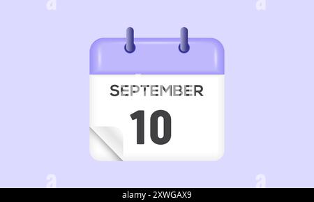 10 settembre - calendario e calendario. Promemoria icona Calendario giornaliero. Illustrazione vettoriale. Illustrazione Vettoriale