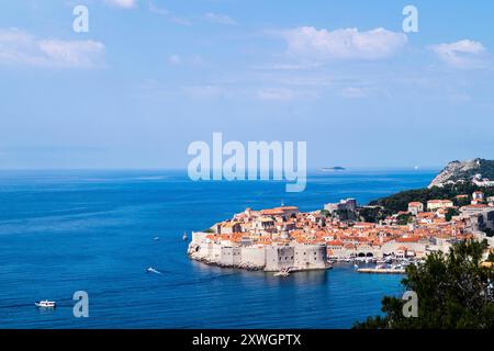 Città vecchia e porto di Dubrovnik. Vista aerea, Croazia, Dubrovnik Foto Stock