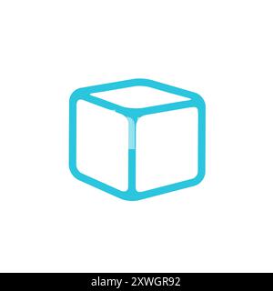 Semplice cubetto di ghiaccio, isolato su sfondo bianco. Dal set di icone blu. Illustrazione Vettoriale