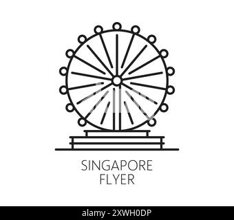 Icona di viaggio e vacanza a Singapore della ruota panoramica Singapore Flyer, simbolo vettoriale. Ruota panoramica di Singapore, attrazione turistica e punto di riferimento della città o tour turistico nel sud-est asiatico Illustrazione Vettoriale