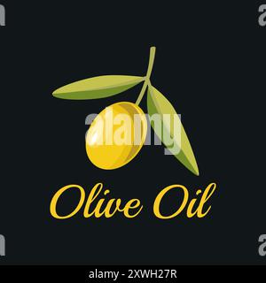 Olive verdi Flat Vector. Olive Berries on a Branch. Olive Tree Berry Clipart disegnato a mano. Modello di design con logo per olio d'oliva per i prodotti a base di olio d'oliva Illustrazione Vettoriale