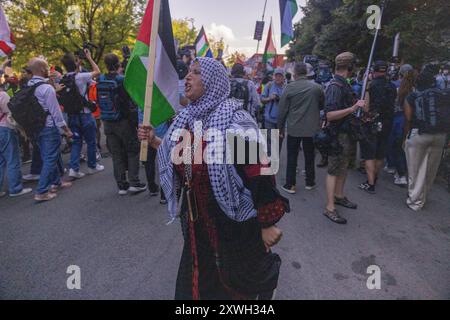 Chicago, Stati Uniti. 19 agosto 2024. Proteste al di fuori della Convention Nazionale Democratica a Chicago Illinois crediti: Zachary Tarrant/Alamy Live News Foto Stock