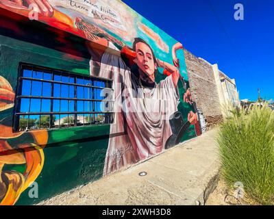 Murale con la imagen de Nathanael Cano creador de los corridos tumbados en una pared del parque la Ruina que se realizó con apoyo de la app de Música Global llamada spotify . Hermosillo Sonora a 26 settembre 2023 ( foto por Norte Photo/Luis Gutiérrez) Foto Stock