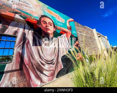 Murale con la imagen de Nathanael Cano creador de los corridos tumbados en una pared del parque la Ruina que se realizó con apoyo de la app de Música Global llamada spotify . Hermosillo Sonora a 26 settembre 2023 ( foto por Norte Photo/Luis Gutiérrez) Foto Stock