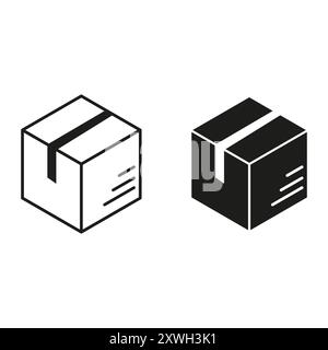 Icona del vano portaoggetti. Etichetta di spedizione dettagliata. Semplice design a cubo. Illustrazione del pacchetto vettoriale. Illustrazione Vettoriale