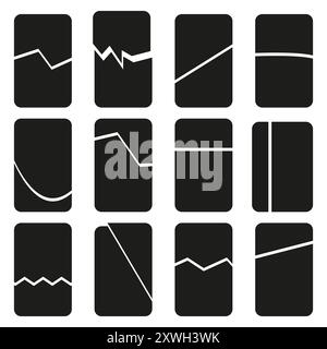 Icona di rottura dello smartphone. Schermate del telefono rotte. Forme vettoriali astratte. Grafica minimalista. Illustrazione Vettoriale