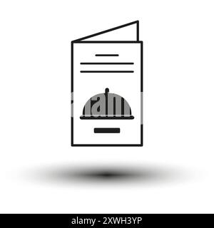 Icona del menu del ristorante. Immagine della copertina del cibo. Carta piegata. Bianco e nero. Illustrazione Vettoriale
