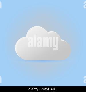 Vettore di nuvola bianca. Sfondo azzurro. Simbolo meteo minimalista. Ombreggiatura sfumata. Illustrazione Vettoriale