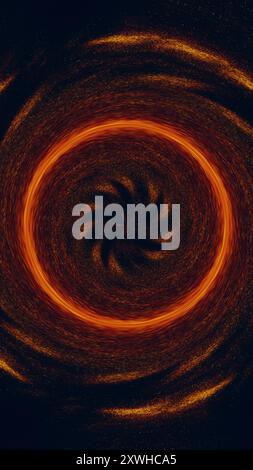 Vivace design rotondo astratto con frattale circolare di colore arancione acceso su sfondo astratto per illustrazioni artistiche nere. Foto Stock