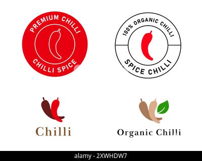 peperoncino verdure spezie ingredienti alimentari piccanti condimento etichetta calda design logo collezione vettore Illustrazione Vettoriale