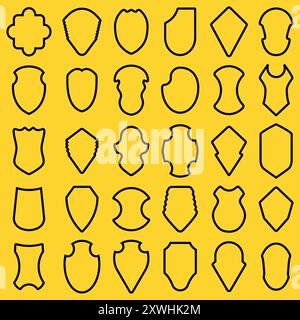 Stemma silhouette di protezione della collezione. Set di icone nere con scudo araldico. Illustrazione vettoriale. Illustrazione Vettoriale