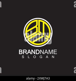 Modello di design con logo BMW Letter isolato su sfondo nero Illustrazione Vettoriale