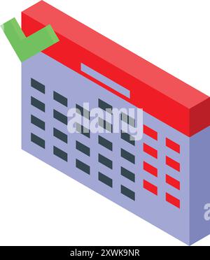 il calendario 3d mostra le date importanti contrassegnate in rosso con un segno di spunta verde che passa sopra Illustrazione Vettoriale