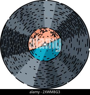 vynil analogico registra il vettore disegnato a mano Illustrazione Vettoriale