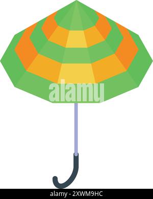 Ombrellone da spiaggia a righe verdi e arancioni che protegge dal sole, accessorio per le vacanze estive Illustrazione Vettoriale