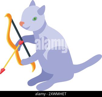 Giocoso gatto blu regge un arco cupido e una freccia, pronto a diffondere amore e affetto Illustrazione Vettoriale