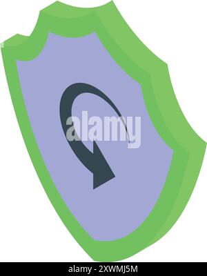 Lo scudo di sicurezza visualizza un simbolo di freccia rotante, che rappresenta il concetto di protezione continua Illustrazione Vettoriale