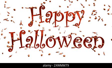 Scrivi buon Halloween tra zucche e caramelle. Sfondo trasparente. Foto Stock