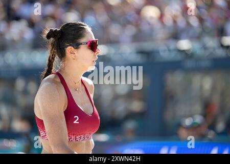 MUELLER Svenja, TILLMANN Cinja (Deutschland) vs GRAUDINA Tina, SAMOILOVA Anastasija (Lettland), im Bild SAMOILOVA Anastasija (Lettland), fra, Olympische Spiele Paris 2024, Beachvolleyball, Frauen Achtelfinale, 05.08.2024 foto: Eibner-Pressefoto/Michael Memmler Foto Stock