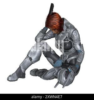 Futuro soldato, donna nera con capelli rossi, riposante Foto Stock