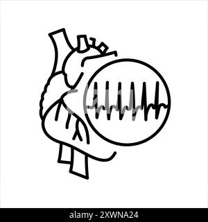 Icona nera della linea di tachicardia. Firma per pagina Web, app mobile, pulsante, logo. Pulsante isolato vettore. Traccia modificabile. Illustrazione Vettoriale