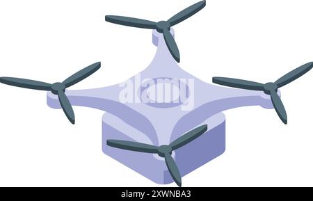 Drone moderno che vola con quattro eliche in vista isometrica Illustrazione Vettoriale